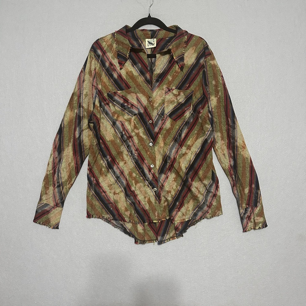 Jaded Gypsy Fade Away Top Striped Cotton Button Down Frayed Boho Western S/M